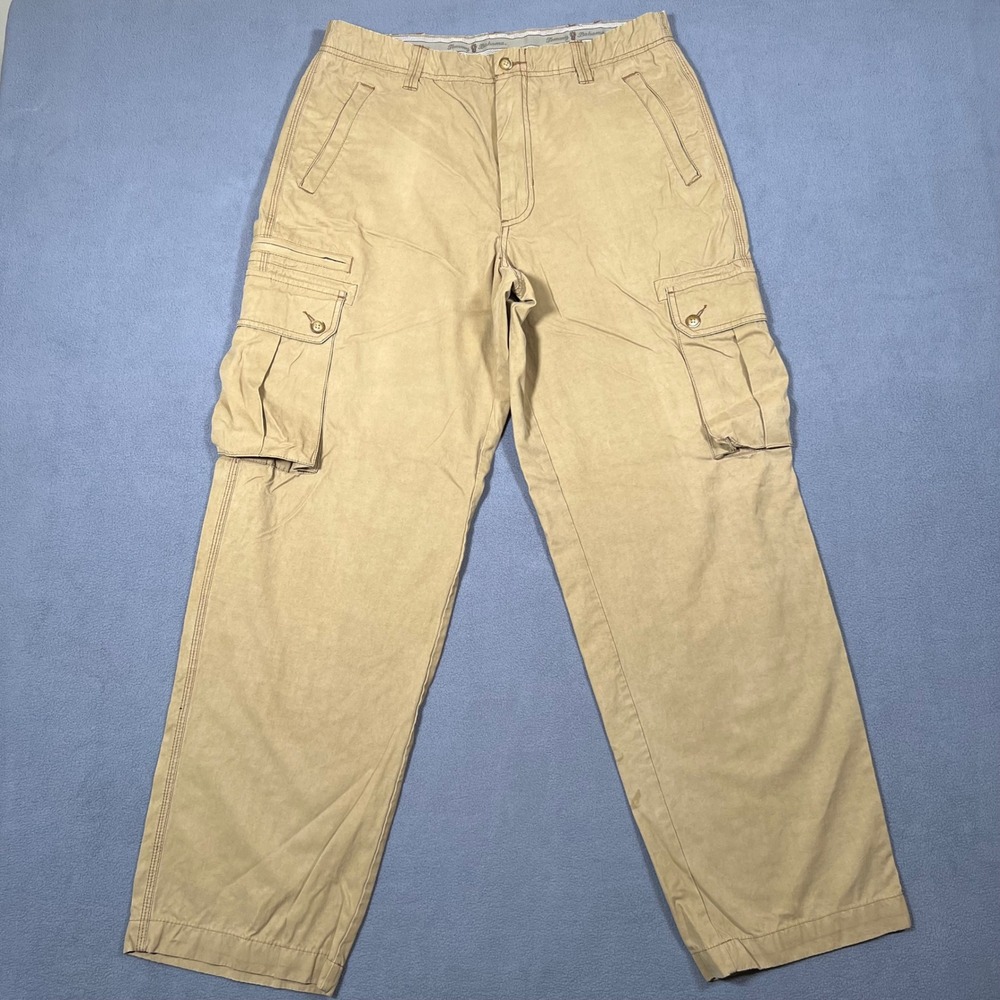Tommy Bahama Cargo Pants Khaki Tan Mens Size 34x30 Silk Cotton Blend Casual